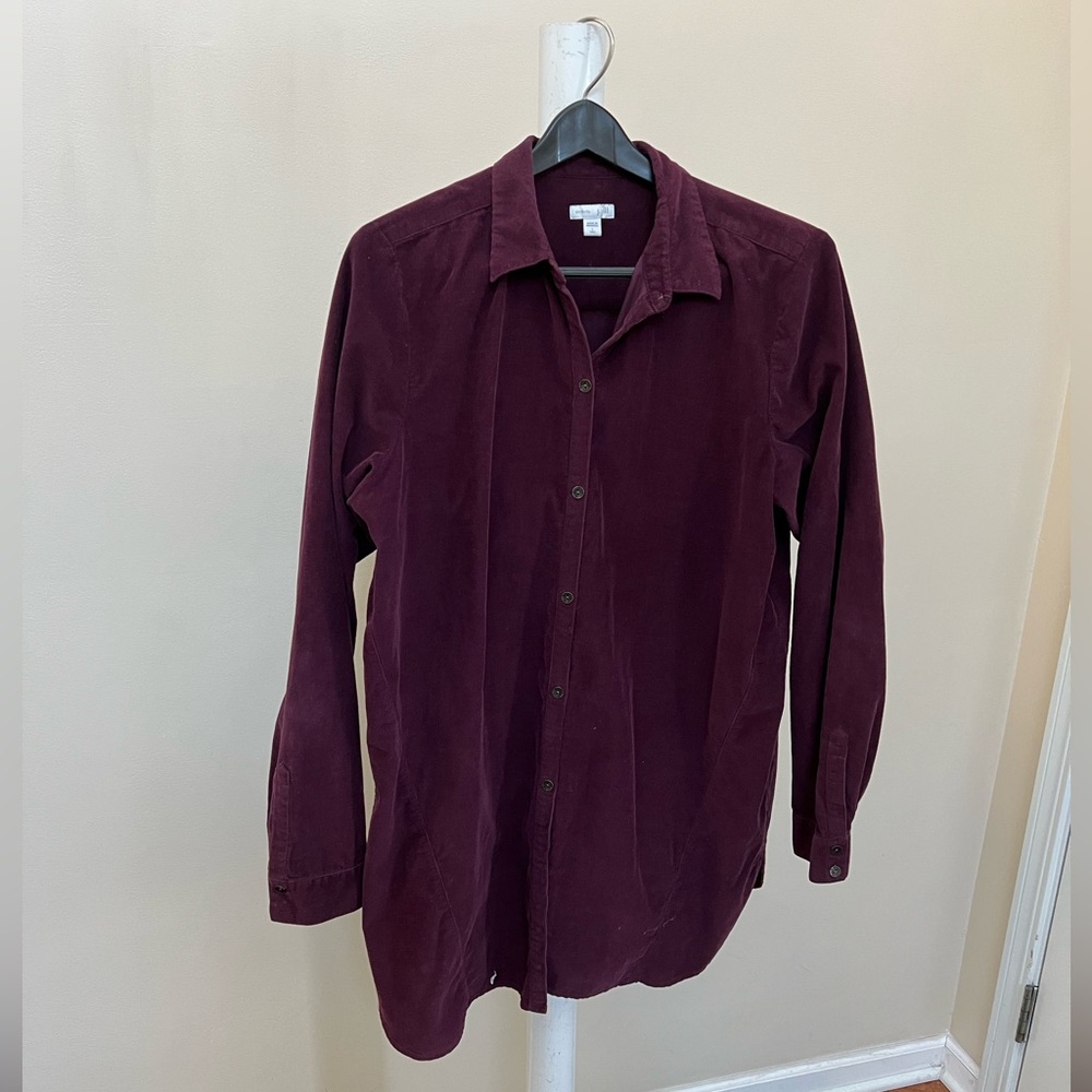 J Jill Corduroy Shirt Tunic Size LARGE TALL Button Front Wine Burgundy - Picture 2 of 15